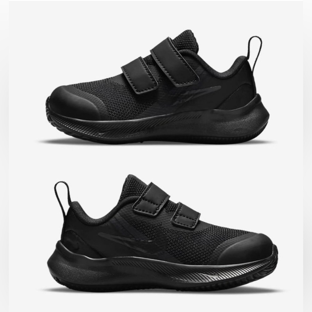 Nike Star Runner 3 (TDV) Kids Black Sneakers with Velcro Straps. Toddler Size 8.
